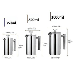 Cafeteira Prensa Francesa de Inox Térmica 1L Profissional - Cafeteira Prensa Francesa de Inox Térmica 1L Profissional - 350ml - Polideia