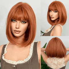 Imagem de uma peruca lace chanel com franja lisa, corte moderno e elegante, ideal para looks sofisticados e versáteis.