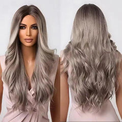 Peruca Lace Longa Acinzentado Com Raiz Castanha