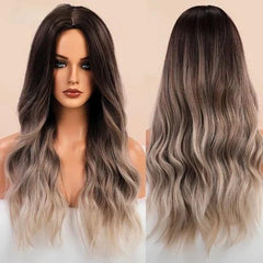 Peruca Feminina Lace Longa Ondulada Natural Castanho Escuro Cinzentado