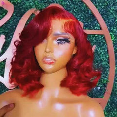 Peruca Lace Front Ondulada Cabelo Natural Curto Vermelho – Realismo e conforto