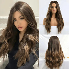 Peruca de cabelo natural feminina longa, ondulada, lace front e resistente ao calor até 150°C.