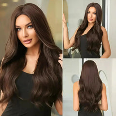 Peruca de cabelo natural feminina longa, ondulada, lace front e resistente ao calor até 150°C.