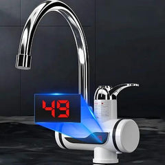 Torneira elétrica digital para cozinha com display LED, aquecimento instantâneo e ajuste de temperatura.