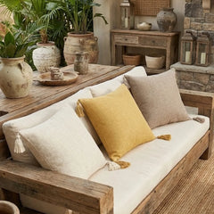Comprar capa de almofada linho 45x45 decorativa sofá franjas borlas natural japonês minimalista barato em promoção POLIDEIA