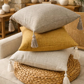 Comprar capa de almofada linho 45x45 decorativa sofá franjas borlas natural japonês minimalista barato em promoção POLIDEIA