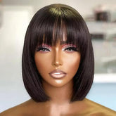 Peruca lace front de cabelo humano curto liso na cor preto