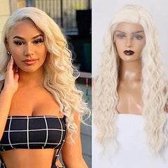 Peruca lace front repartição livre ondulada loira com cachos soltos e brilhantes