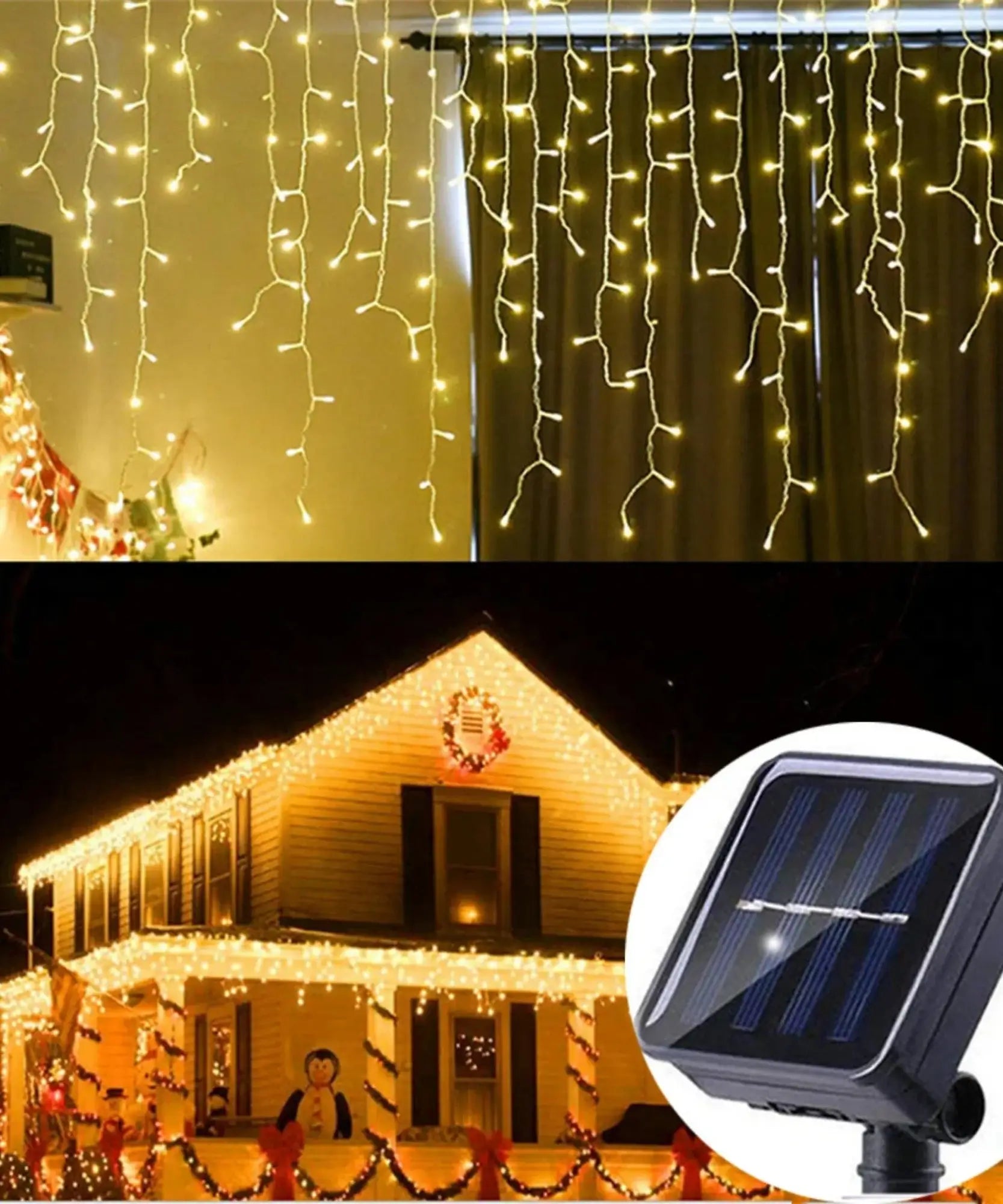 Comprar pisca pisca cascata LED solar 8 modos decoração natal externa resistente água barato promoção frete grátis