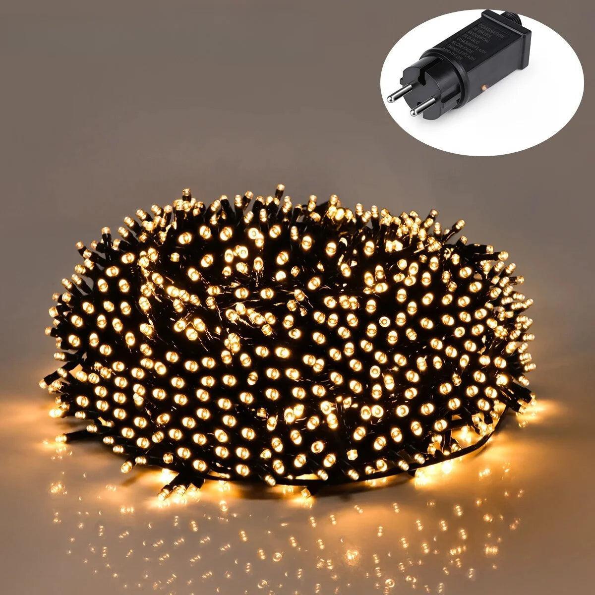 Guirlanda LED Fairy 100M Quntis: Iluminação Branca Quente, Segura e Versátil para Decoração Natalina e Eventos Especiais