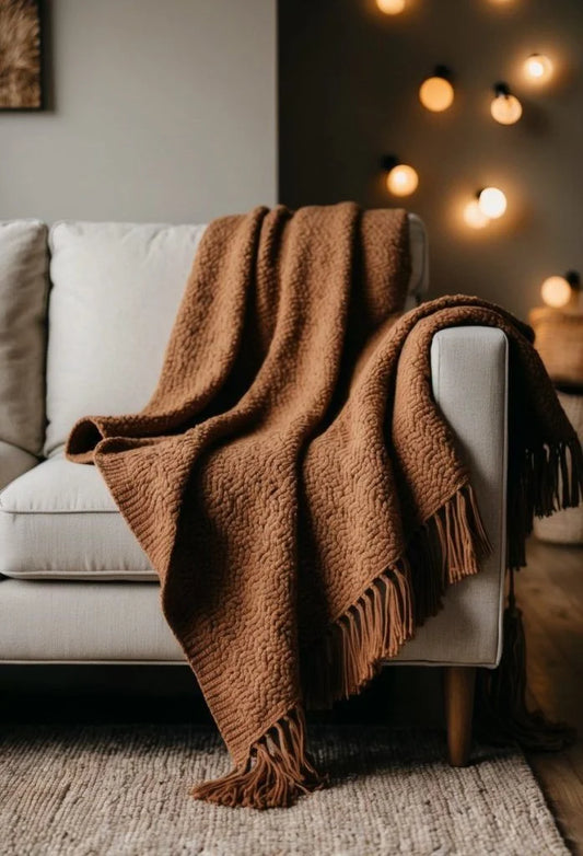 Decoração com manta de sofá marrom para transformar sua sala com estilo