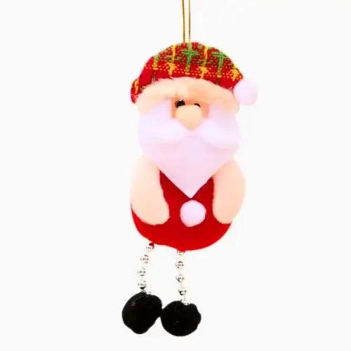 Enfeite de Natal em tecido com bonecos decorativos para árvore, incluindo Papai Noel e boneco de neve, ideal para criar uma atmosfera festiva.