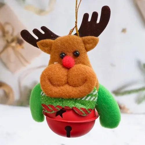 Enfeite de Natal em tecido com bonecos decorativos para árvore, incluindo Papai Noel e boneco de neve, ideal para criar uma atmosfera festiva.