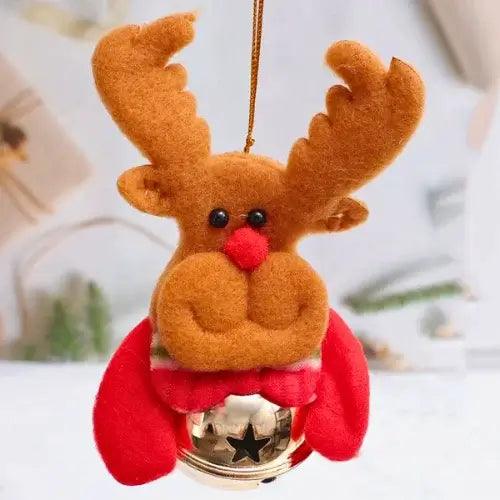 Enfeite de Natal em tecido com bonecos decorativos para árvore, incluindo Papai Noel e boneco de neve, ideal para criar uma atmosfera festiva.