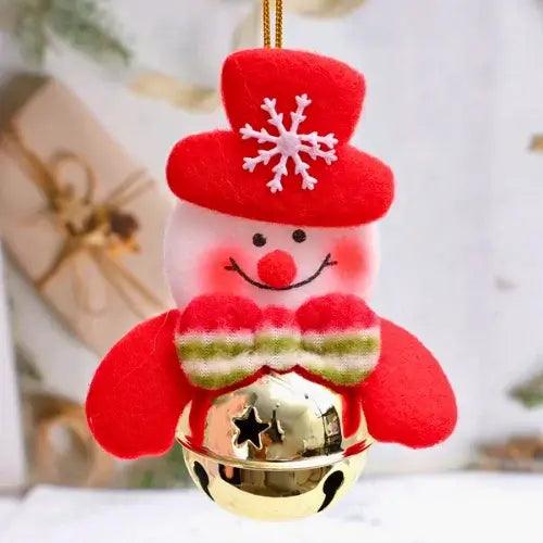 Enfeite de Natal em tecido com bonecos decorativos para árvore, incluindo Papai Noel e boneco de neve, ideal para criar uma atmosfera festiva.