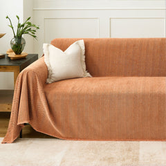 Capa de Sofá Chenille Texturizada Proteção Completa Moderna | Pleus - Capa de Sofá Chenille Texturizada Proteção Completa Moderna | Pleus - Laranja / 180 x 130 cm - Polideia