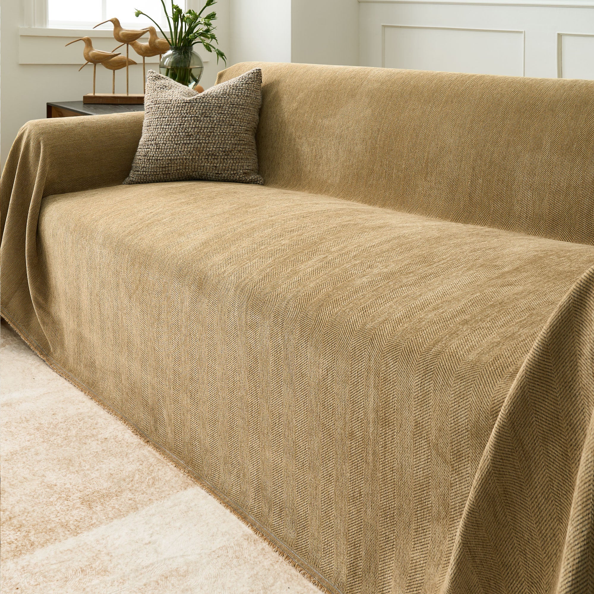 Comprar Capa de Sofá bege Chenille Anti Slip Proteção Decorativa Elegante Confortável em promoção
