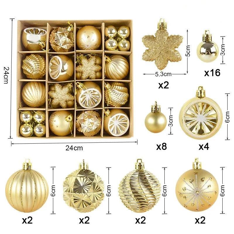 Conjunto de 44 bolas de Natal em ABS de alta qualidade, ideal para decorar árvores e criar um ambiente festivo. Duráveis e fáceis de pendurar