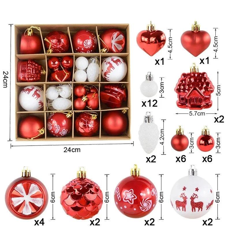 Conjunto de 44 bolas de Natal em ABS de alta qualidade, ideal para decorar árvores e criar um ambiente festivo. Duráveis e fáceis de pendurar