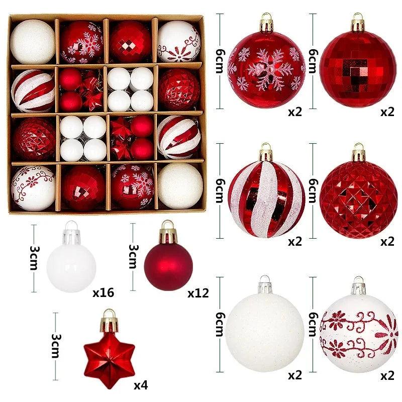 Conjunto de 44 bolas de Natal em ABS de alta qualidade, ideal para decorar árvores e criar um ambiente festivo. Duráveis e fáceis de pendurar