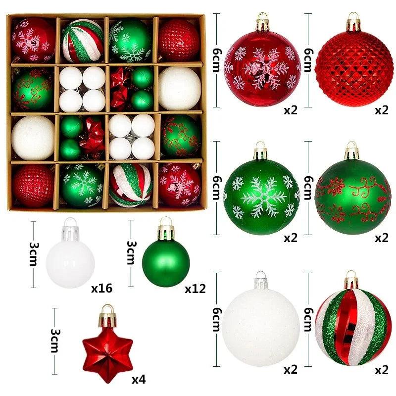 Conjunto de 44 bolas de Natal em ABS de alta qualidade, ideal para decorar árvores e criar um ambiente festivo. Duráveis e fáceis de pendurar