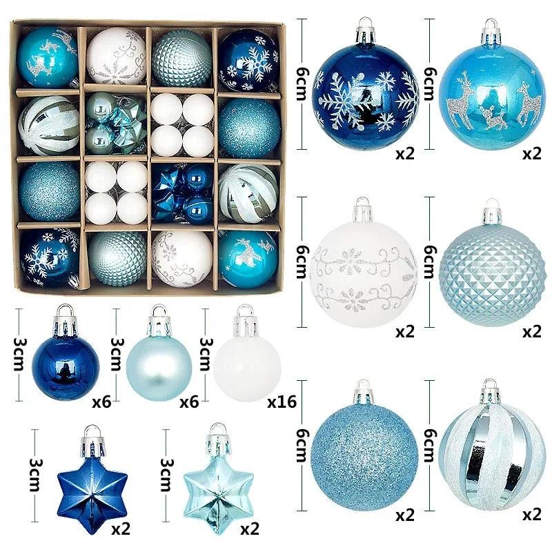 Conjunto de 44 bolas de Natal em ABS de alta qualidade, ideal para decorar árvores e criar um ambiente festivo. Duráveis e fáceis de pendurar