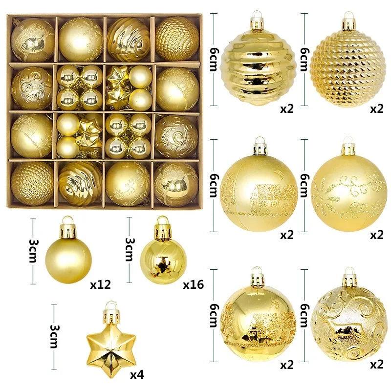 Conjunto de 44 bolas de Natal em ABS de alta qualidade, ideal para decorar árvores e criar um ambiente festivo. Duráveis e fáceis de pendurar