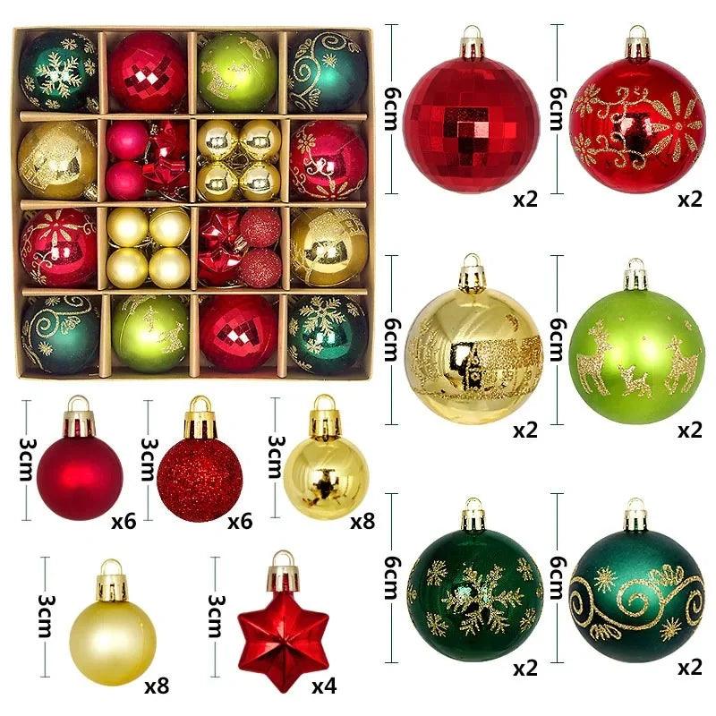 Conjunto de 44 bolas de Natal em ABS de alta qualidade, ideal para decorar árvores e criar um ambiente festivo. Duráveis e fáceis de pendurar