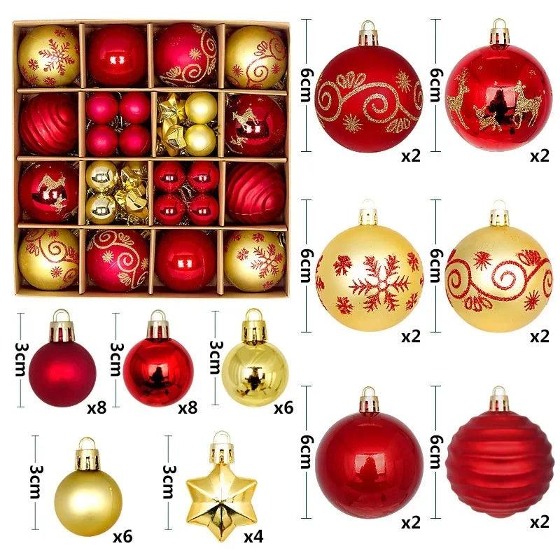 Conjunto de 44 bolas de Natal em ABS de alta qualidade, ideal para decorar árvores e criar um ambiente festivo. Duráveis e fáceis de pendurar