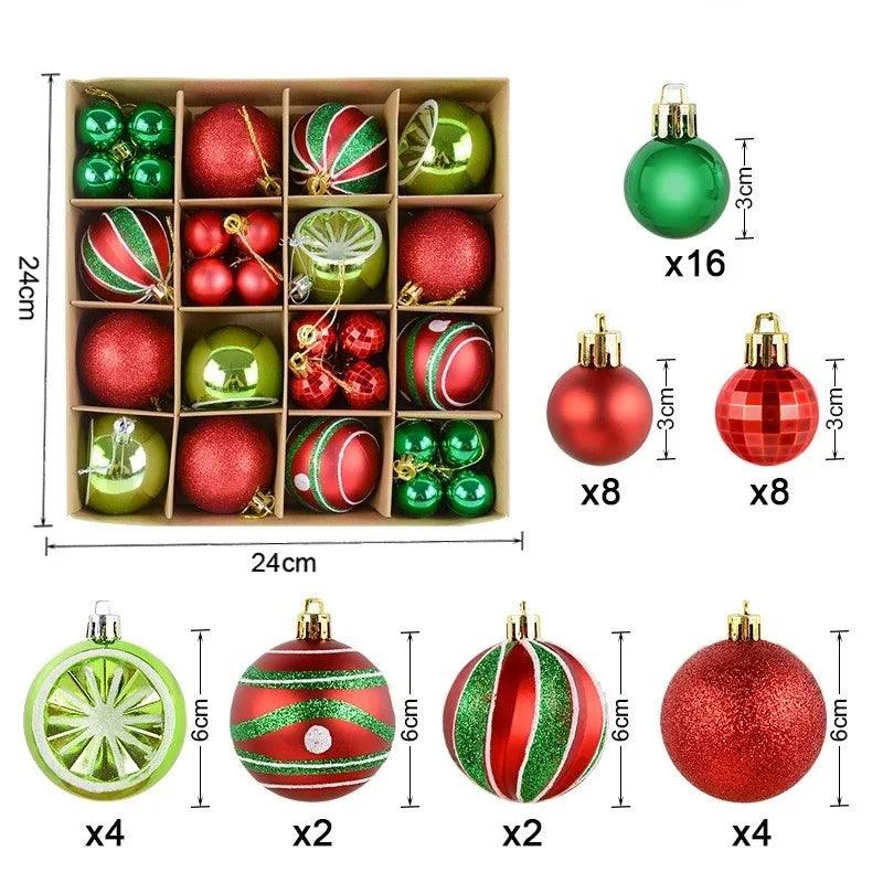 Conjunto de 44 bolas de Natal em ABS de alta qualidade, ideal para decorar árvores e criar um ambiente festivo. Duráveis e fáceis de pendurar