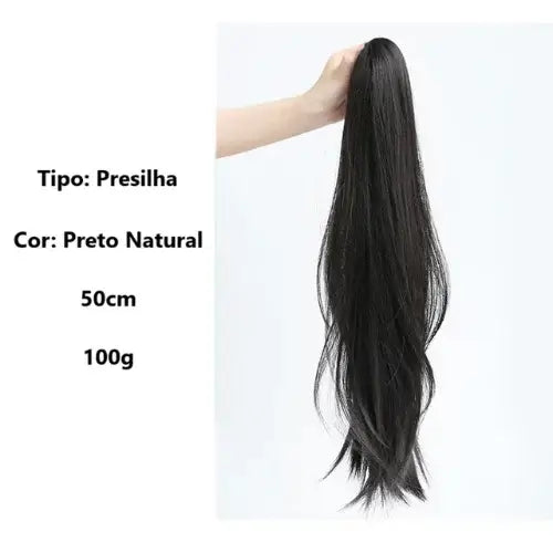 Aplique rabo de cavalo liso repicado com presilha, 40 cm, cabelo sintético natural, estilo moderno e fácil de usar.