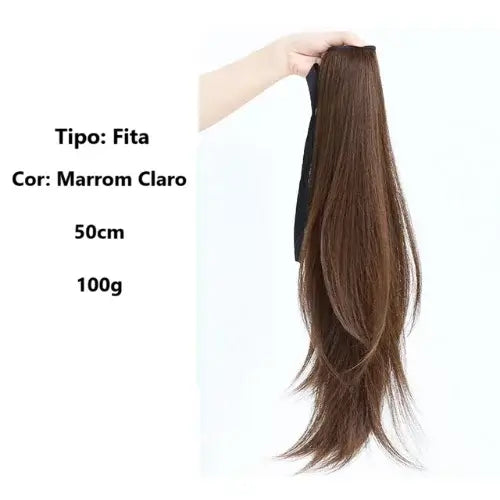 Aplique rabo de cavalo liso repicado com presilha, 40 cm, cabelo sintético natural, estilo moderno e fácil de usar.