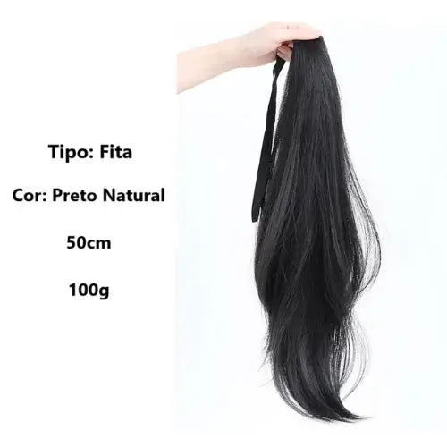 Aplique rabo de cavalo liso repicado com presilha, 40 cm, cabelo sintético natural, estilo moderno e fácil de usar.