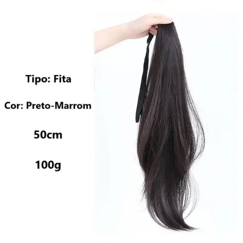 Aplique rabo de cavalo liso repicado com presilha, 40 cm, cabelo sintético natural, estilo moderno e fácil de usar.