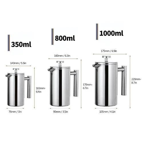 Cafeteira Prensa Francesa de Inox Térmica 1L Profissional - Cafeteira Prensa Francesa de Inox Térmica 1L Profissional - 350ml - Polideia