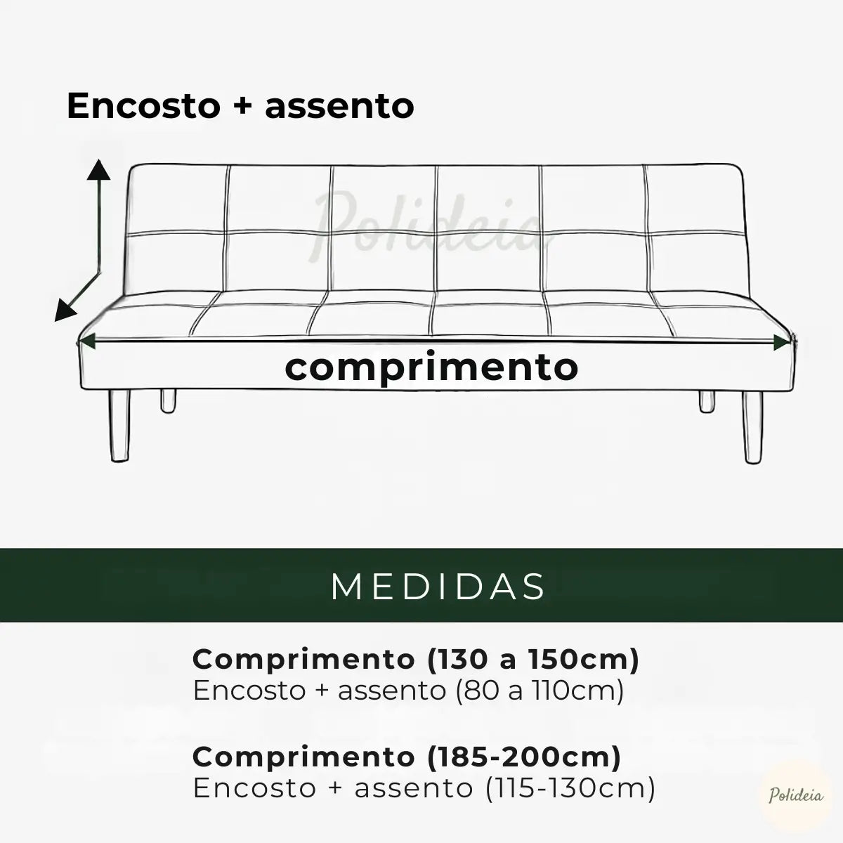 Tabela de medida para Capa para sofá cama malha premium renovação visual instantânea 2 e 3 lugares transformação decorativa