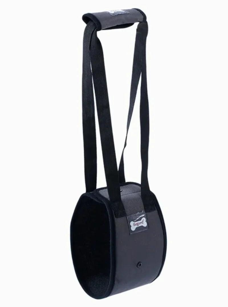 Cinta de suporte para cachorro idoso e lesionado, ajustável, em tecido Oxford resistente com interior de malha respirável.