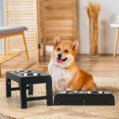 Comedouro Pet Duplo Elevado para cães - Altura ajustável, design ergonômico, fácil limpeza.