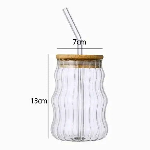 Copo de Drink de Vidro com Tampa de Bambu, 400ml, elegante, durável e versátil, ideal para bebidas diversas, resistente a temperaturas extremas.