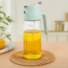 Dispenser de azeite de vidro 500ml com pulverizador manual, design sofisticado, ideal para armazenar e aplicar azeites com precisão e praticidade.