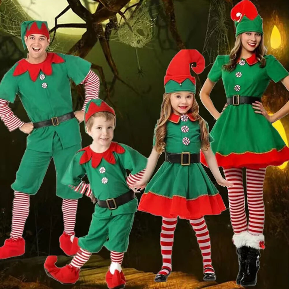 Fantasia Elfo de Natal Família – Roupas para Adultos e Crianças