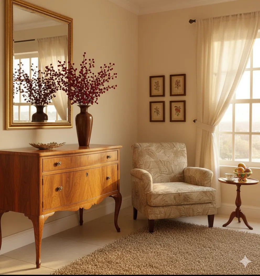 Guirlanda de galhos e frutas artificiais decorativas de 1,4 metros, ideal para decoração em portas e ambientes internos.