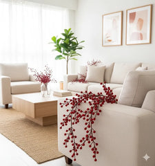 Guirlanda de galhos e frutas artificiais decorativas de 1,4 metros, ideal para decoração em portas e ambientes internos.