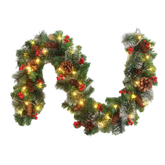 Guirlanda de Natal com pinhas realistas e luzes LED decorativas, perfeita para portas e lareiras, adicionando elegância à decoração.