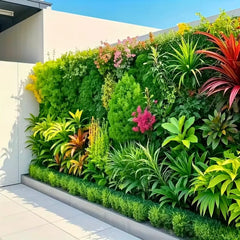 Jardim Vertical Artificial com Flores e Plantas, painel de grama de 40x60cm, resistente a UV, sem manutenção, ideal para decoração interna e externa. Polideia