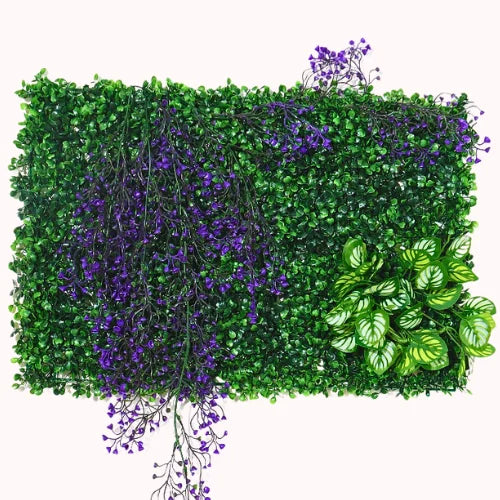 Jardim Vertical Artificial com Flores e Plantas, painel de grama de 40x60cm, resistente a UV, sem manutenção, ideal para decoração interna e externa. Polideia