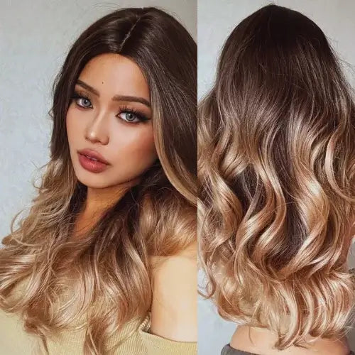 Lace Wig Cabelo Ondulado Médio, estilo sofisticado e versátil, fibra resistente ao calor.