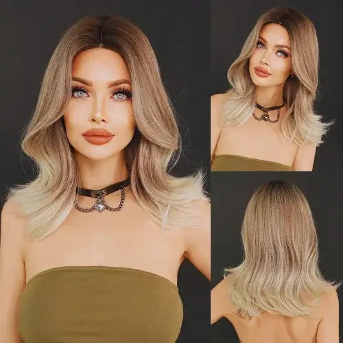 Lace Wig Cabelo Ondulado Médio, estilo sofisticado e versátil, fibra resistente ao calor.