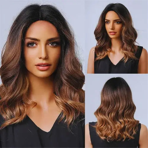 Lace Wig Cabelo Ondulado Médio, estilo sofisticado e versátil, fibra resistente ao calor.