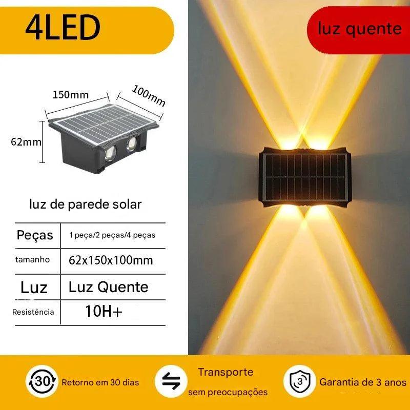 Luminária Solar LED para Parede IP65 impermeável com design ajustável, energia solar eficiente e iluminação decorativa para ambientes externos.